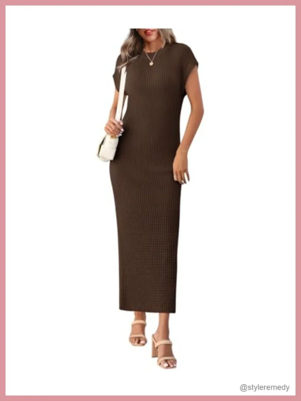Ribbed Knit Maxi Dress Casual Summer Cap Sleeve Crewneck Women's